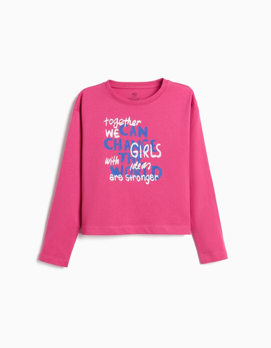 Comprar Online T-shirt Estampada Manga Comprida, Menina, Rosa Escuro