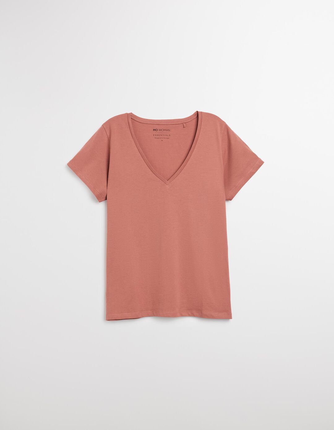T-shirt Decote em V, Mulher, Rosa Escuro
