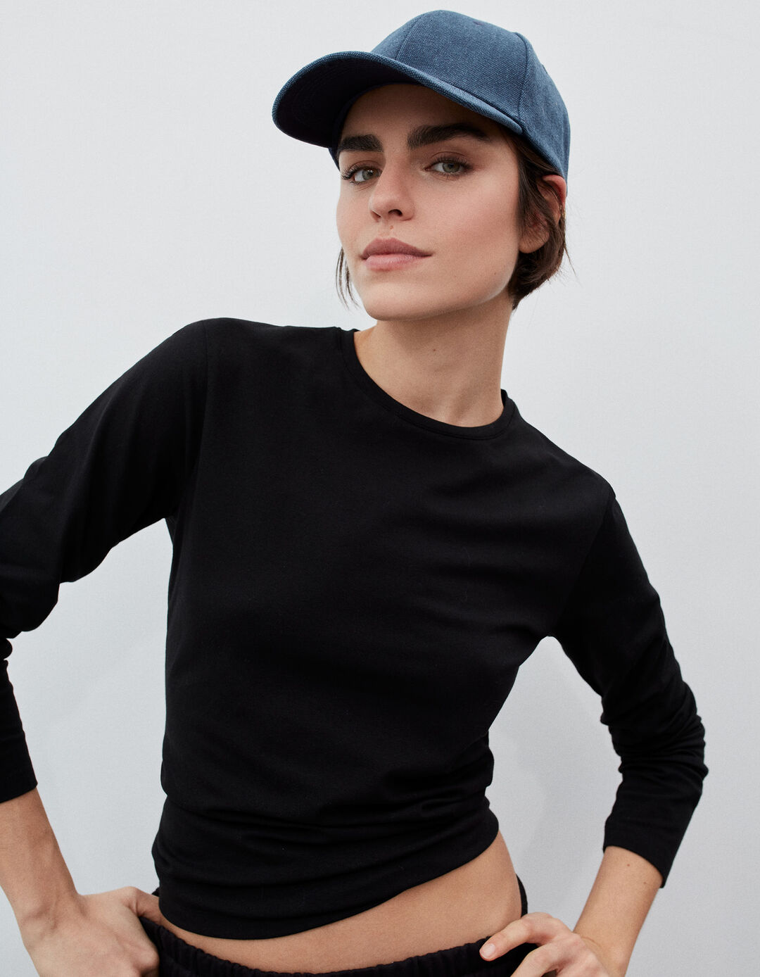 T-shirt Manga Comprida, Mulher, Preto