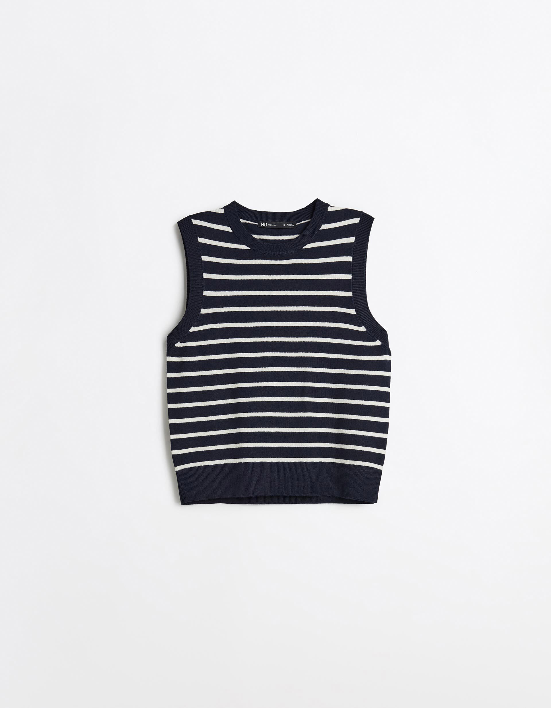 Comprar Online Colete Tricotado &Agrave;s Riscas, Mulher, Azul Escuro