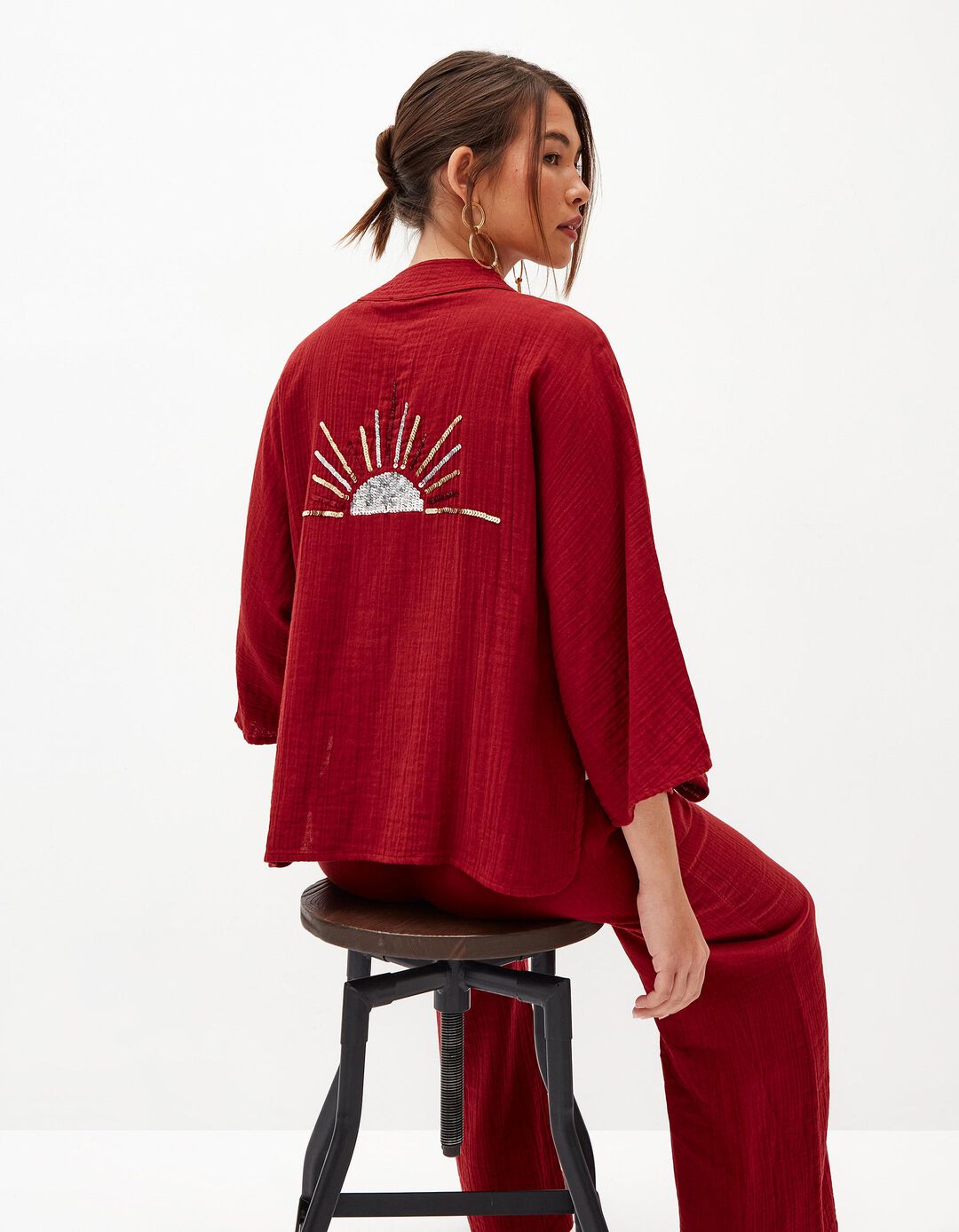 Kimono, Mulher, Vermelho Escuro 