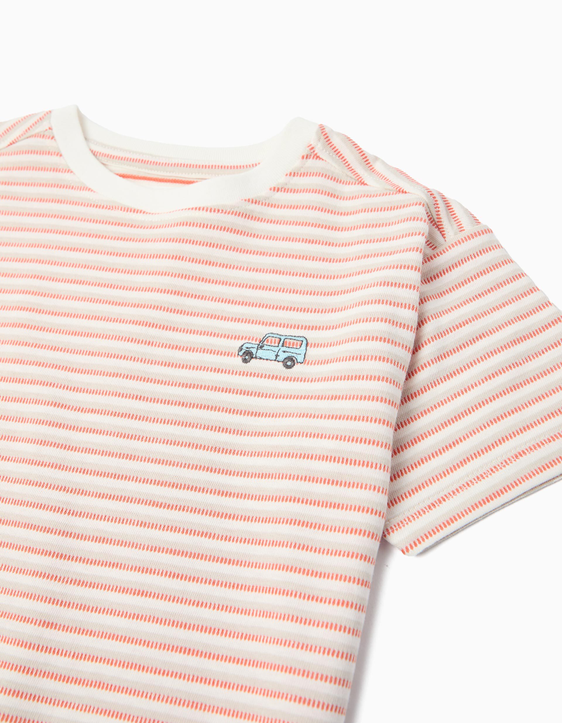 Comprar Online T-shirt &agrave;s Riscas, Menino, Laranja Escuro