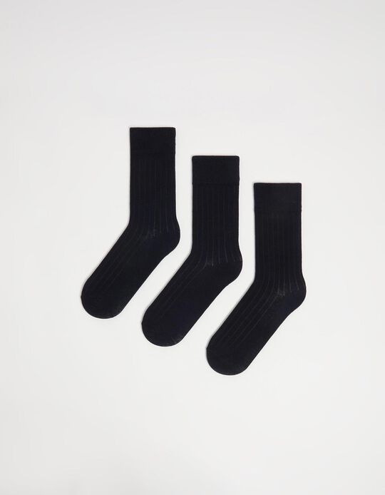 Comprar Online Pack 3 Pares de Meias Altas Caneladas, Mulher, Azul Escuro