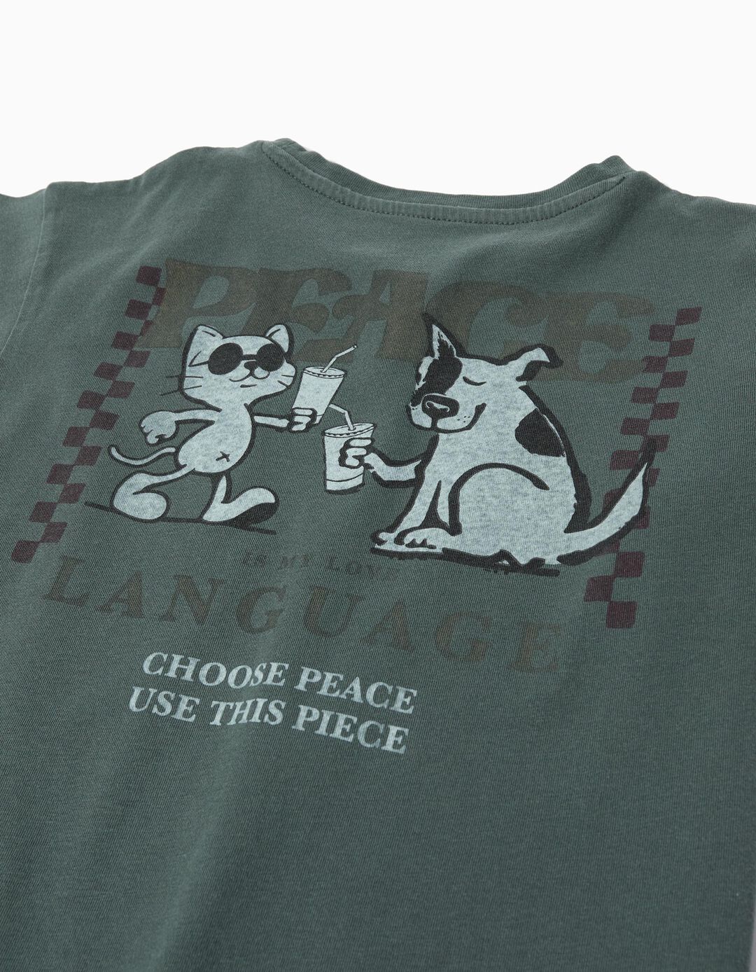 T-shirt 'Peace Language', Menino, Verde Escuro