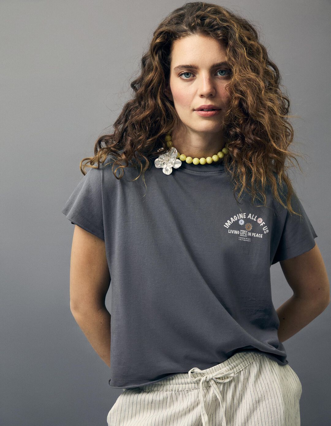 T-shirt 'Peace Language', Mulher, Cinzento Escuro