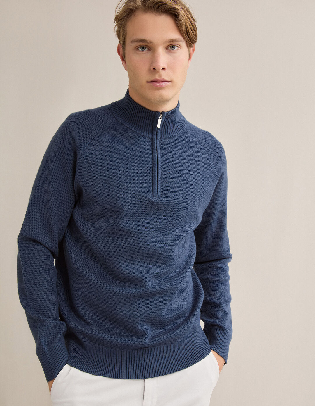 Camisola de Malha Waffle, Homem, Azul Escuro