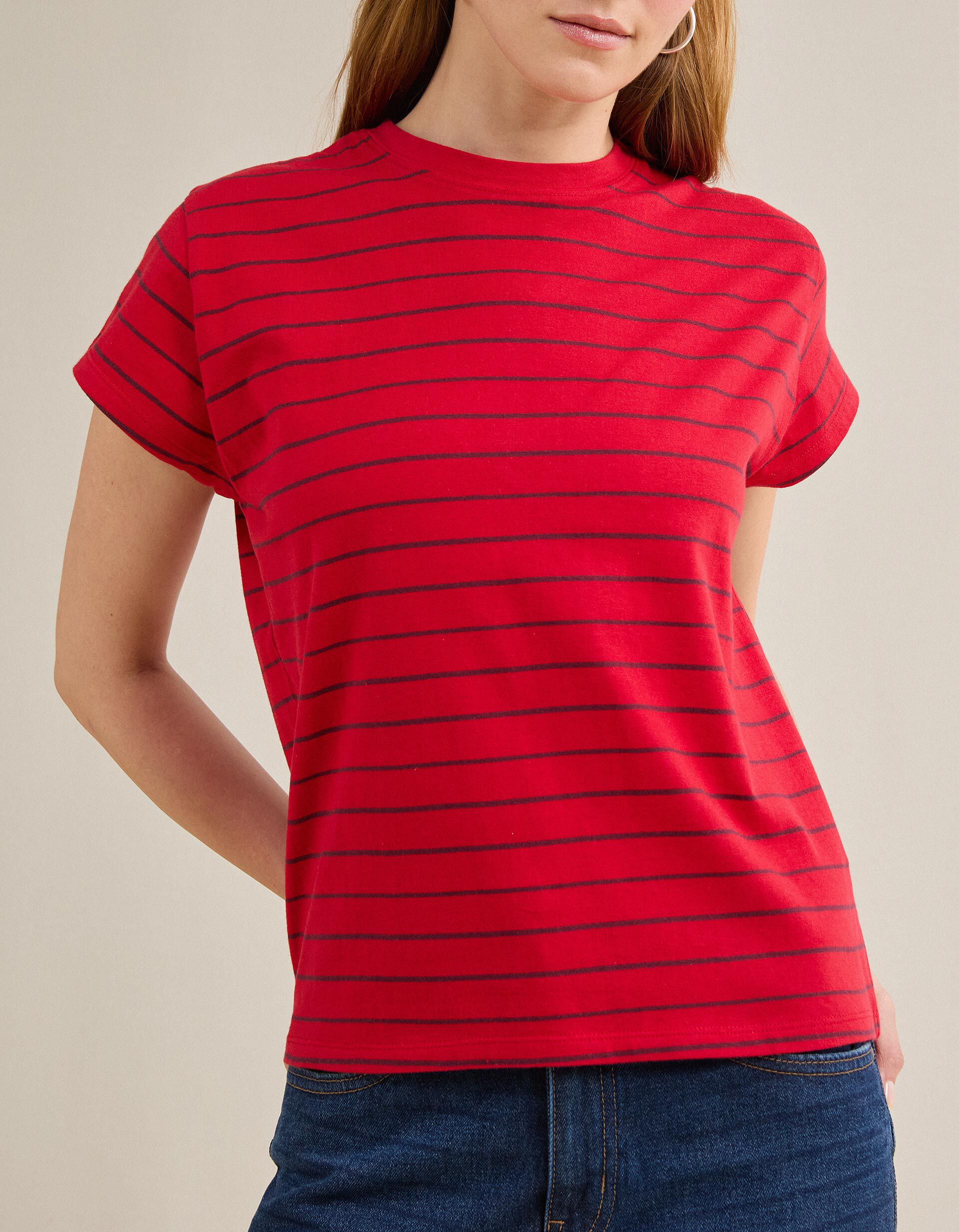 Comprar Online T-shirt &agrave;s Riscas, Mulher, Vermelho Escuro