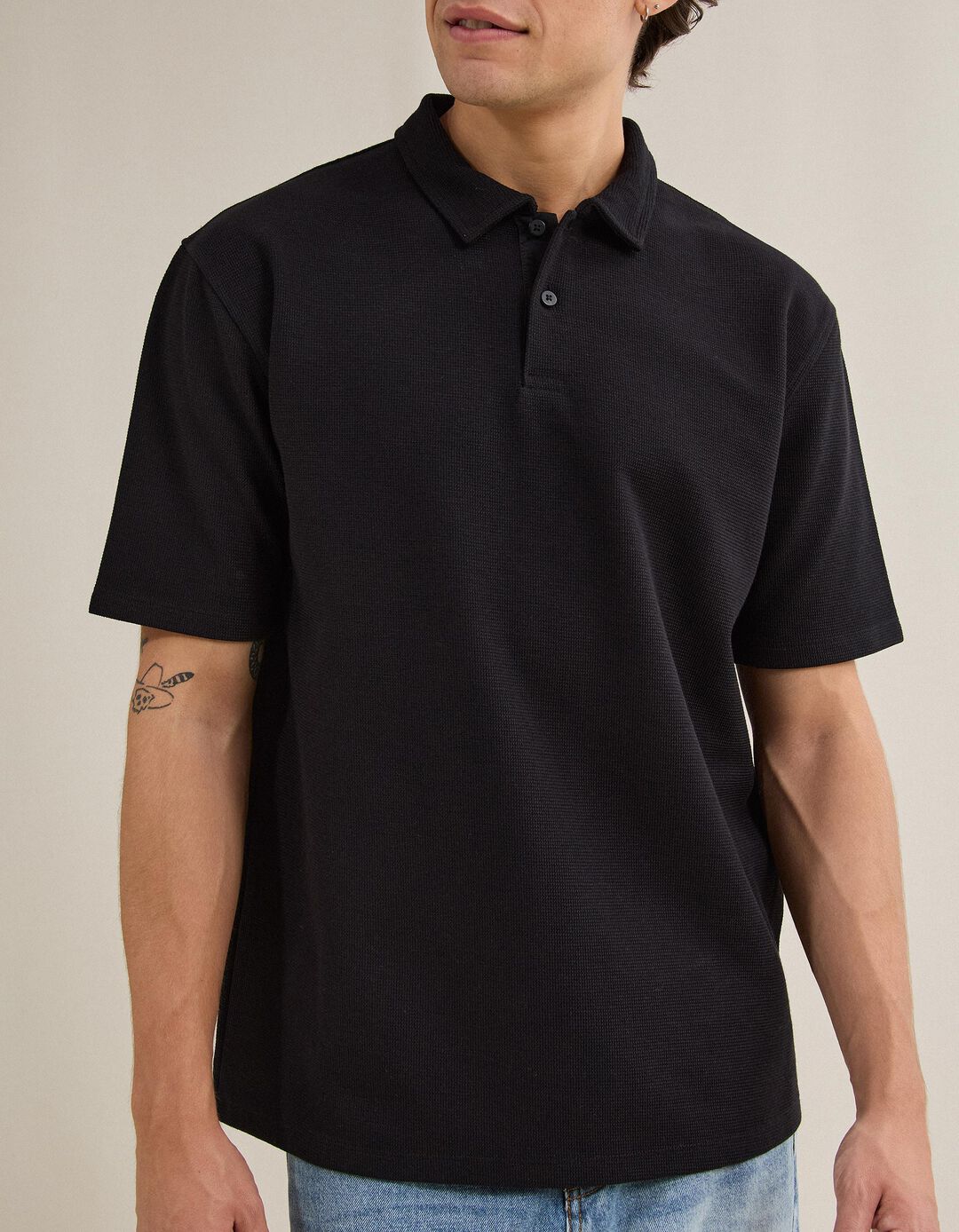 Polo Estruturado, Homem, Preto