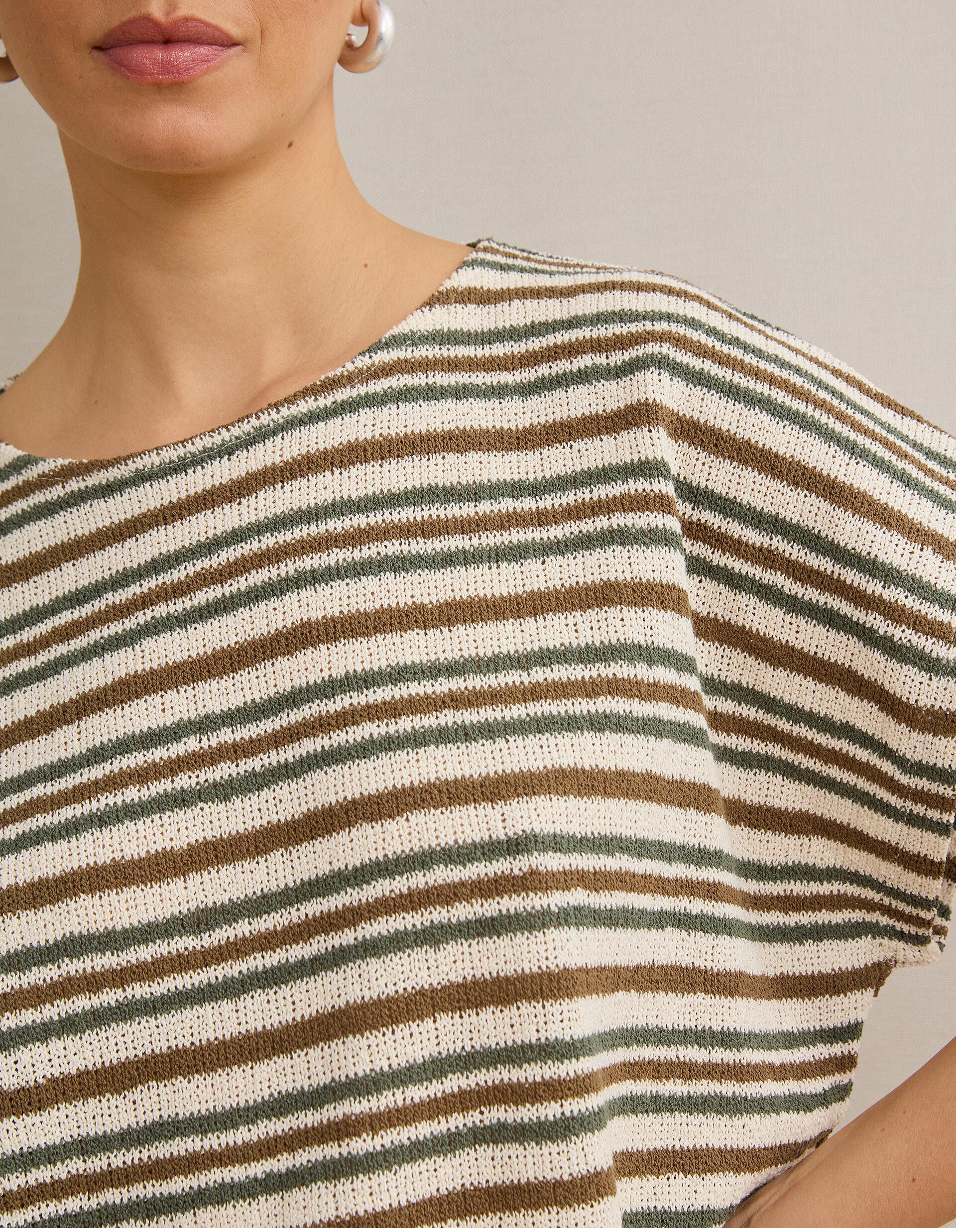 Comprar Online T-shirt &Agrave;s Riscas Em Malha R&uacute;stica, Mulher, Castanho