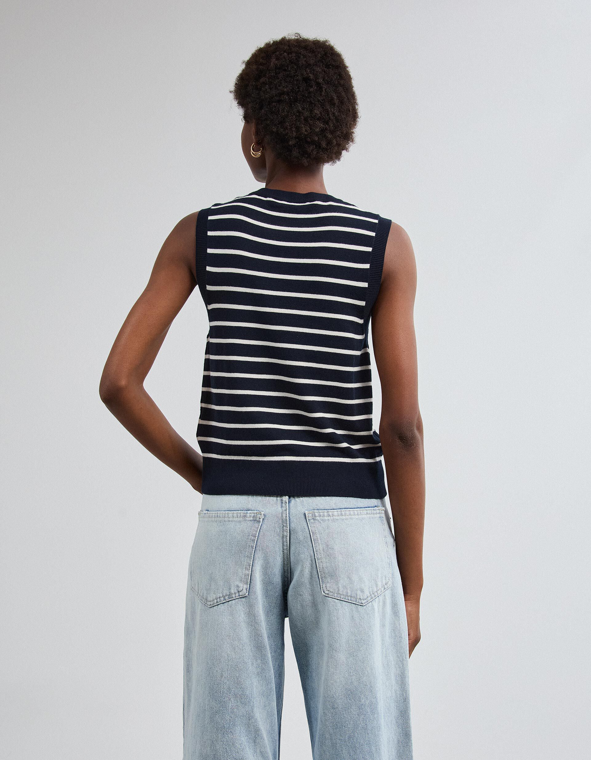 Comprar Online Colete Tricotado &Agrave;s Riscas, Mulher, Azul Escuro