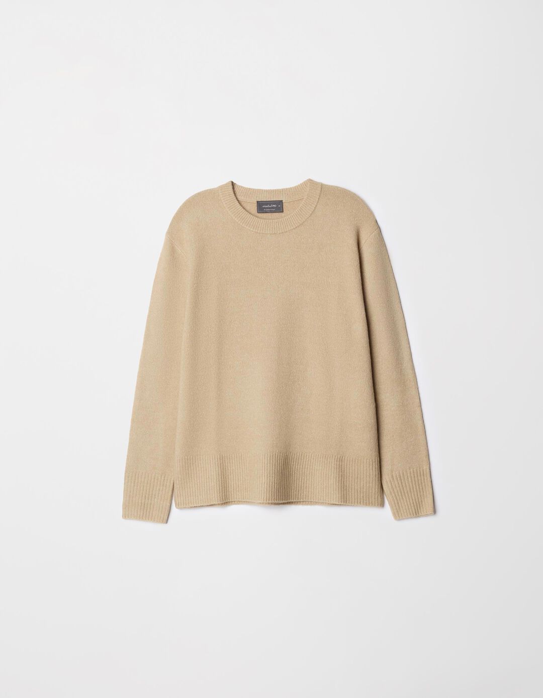 Camisola de Malha Decote Redondo, Mulher, Bege
