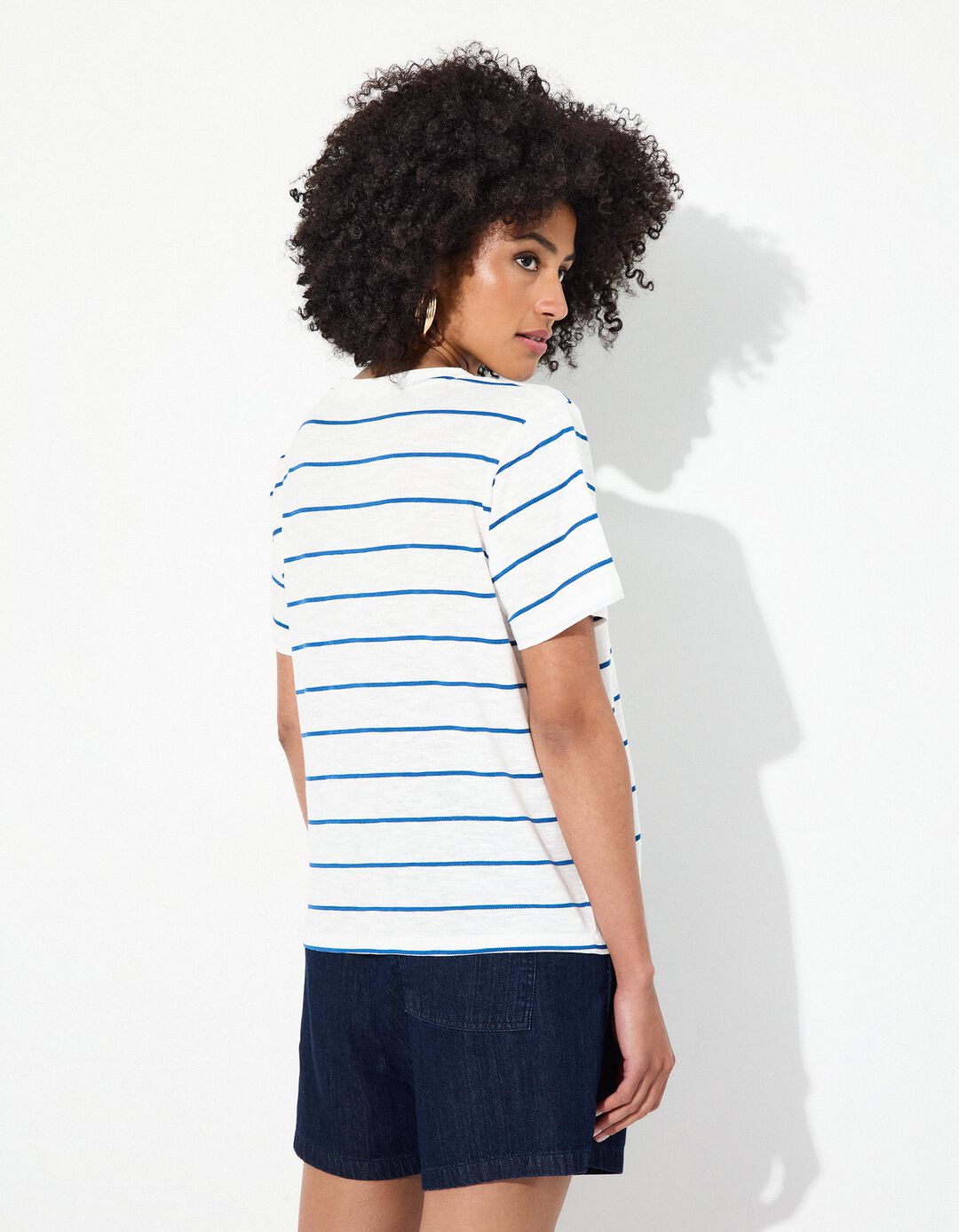 T-shirt Riscas, Mulher, Azul 