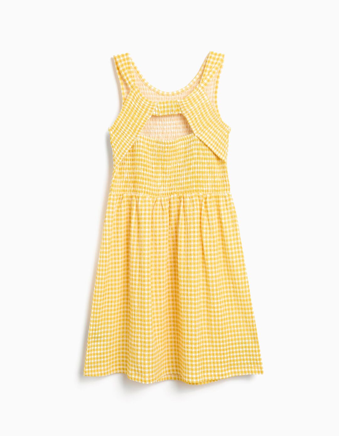 Vestido com Padrão Vichy, Menina, Amarelo Escuro