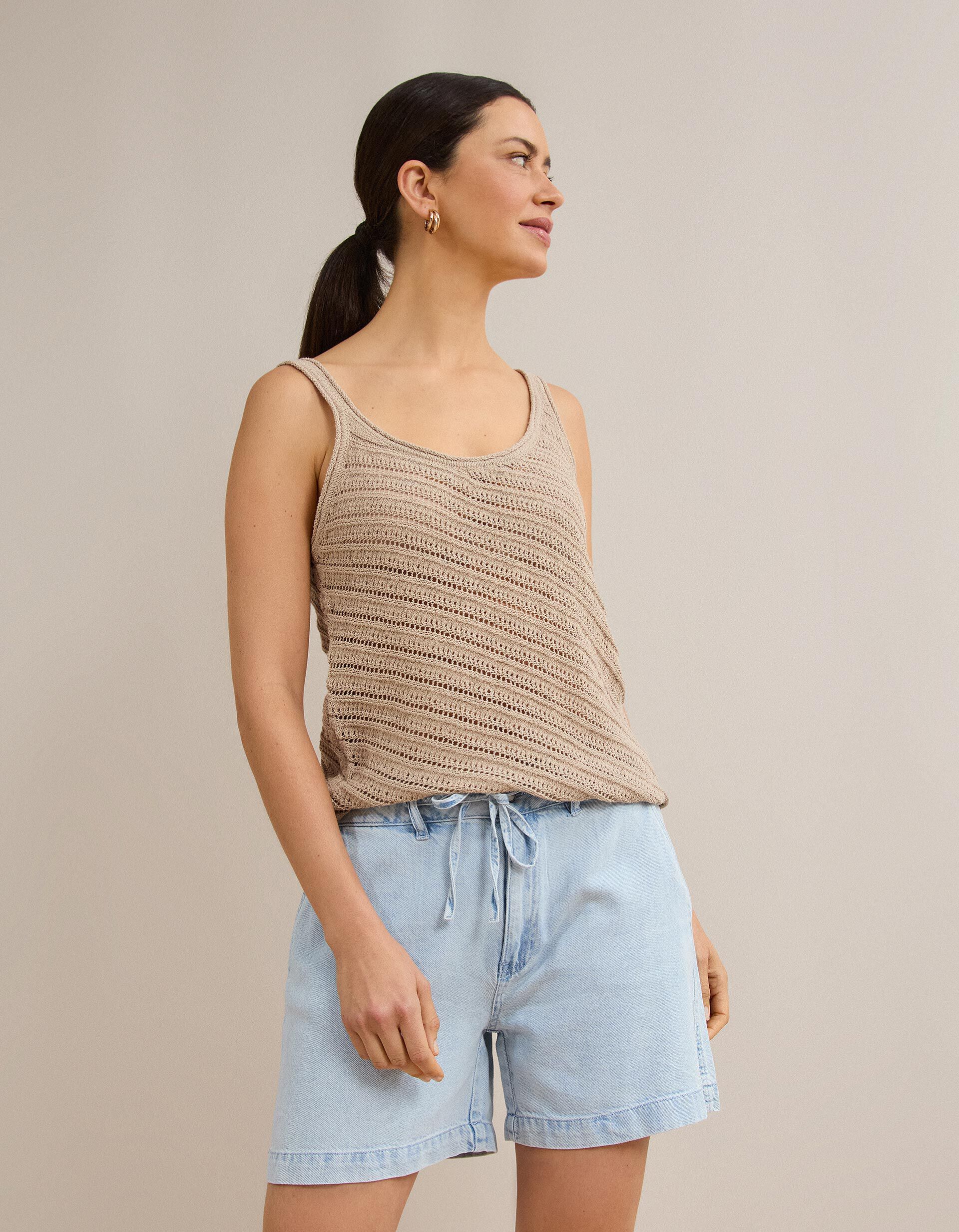 Comprar Online Top Tricotado, Mulher, Bege Claro