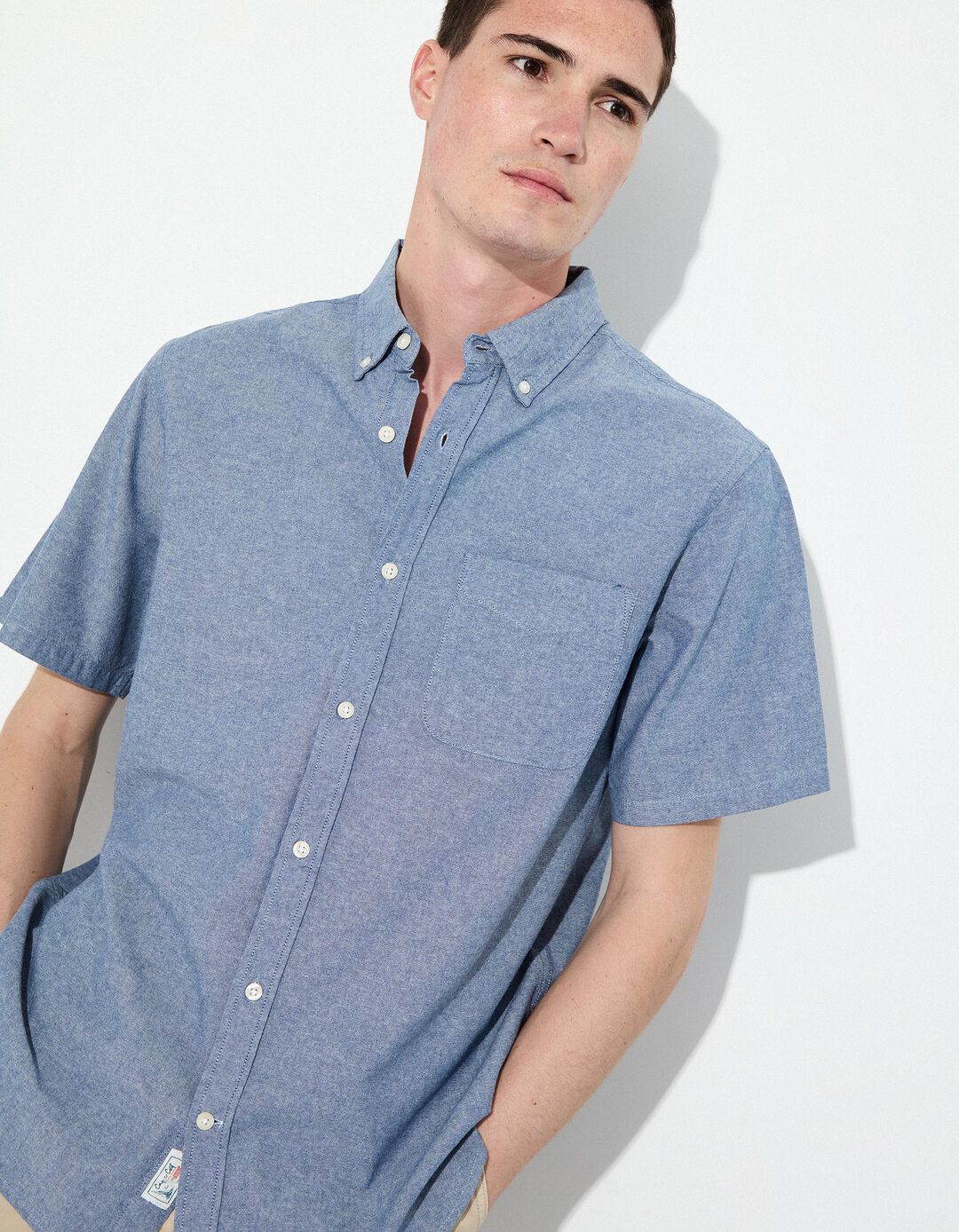 Camisa de Manga Curta, Homem, Azul 