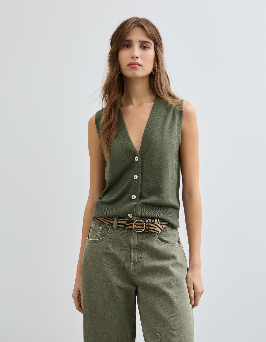 Colete com Caxemira, Mulher, Verde