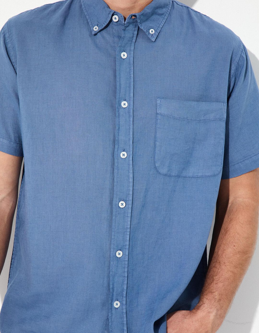 Camisa com Linho, Homem, Azul 