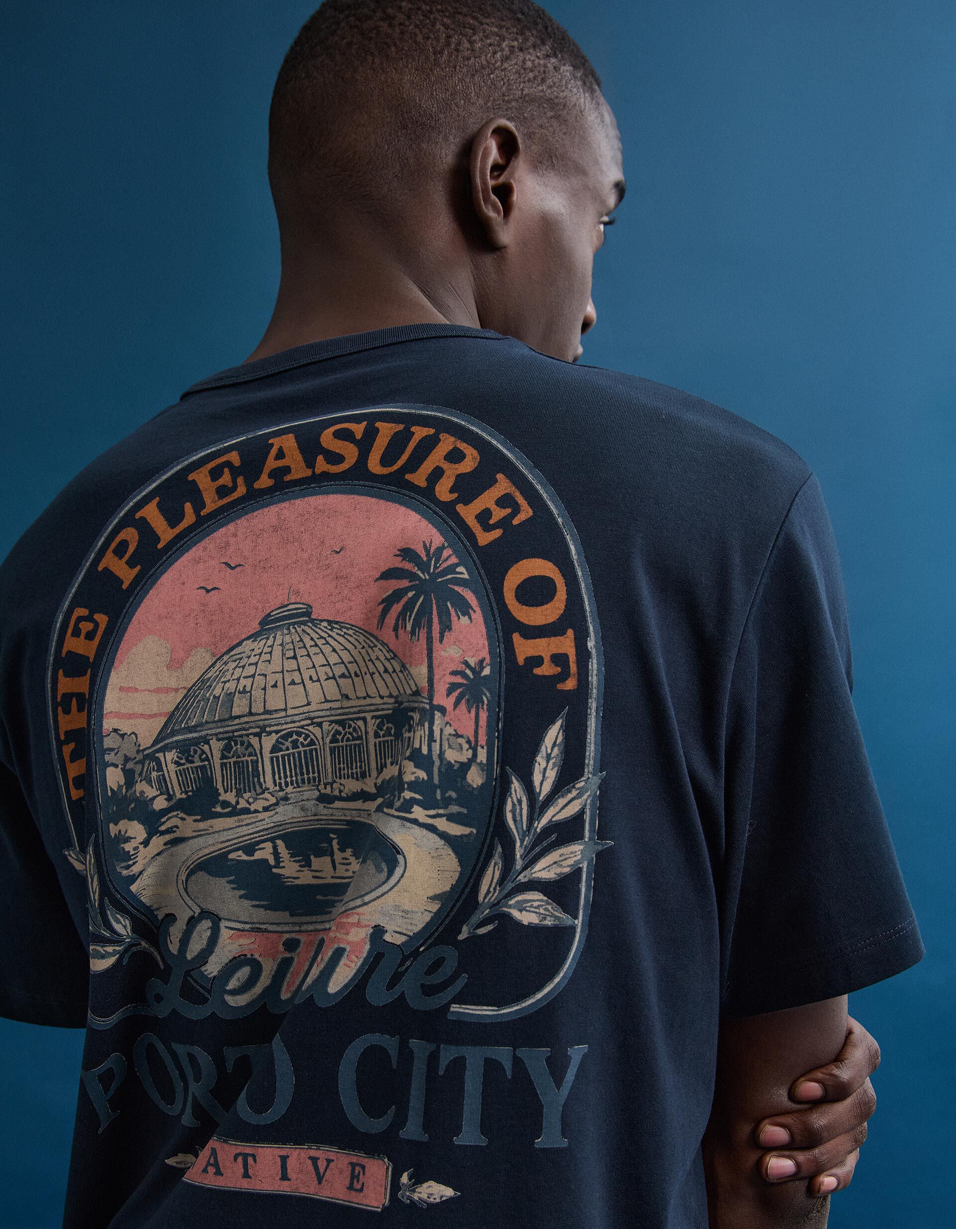 Comprar Online T-shirt Jersey Estampada, Homem, Azul Escuro