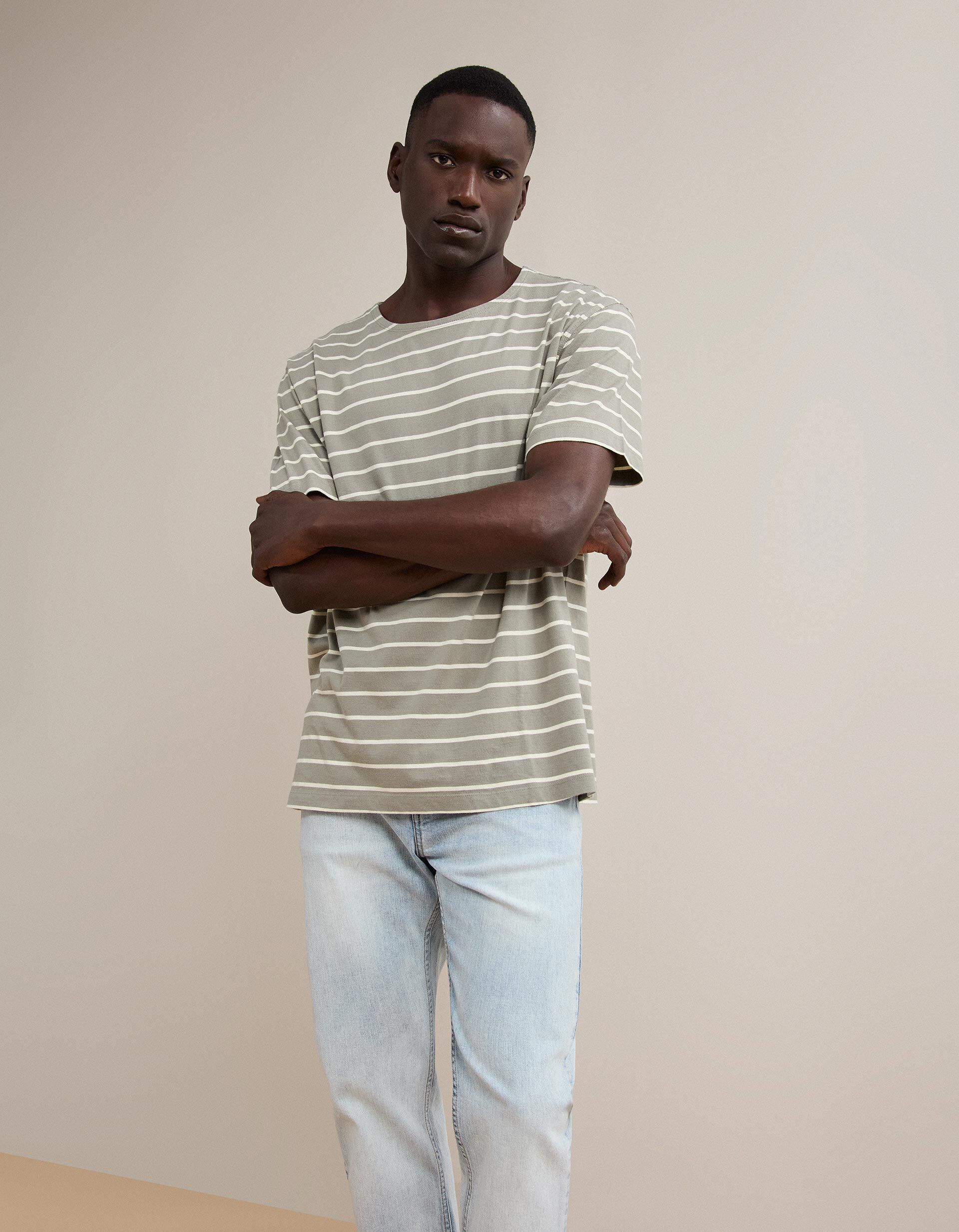 Comprar Online T-shirt &Agrave;s Riscas, Homem, Cinzento Claro