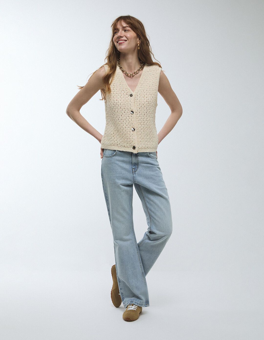 Colete de Malha, Mulher, Bege Claro