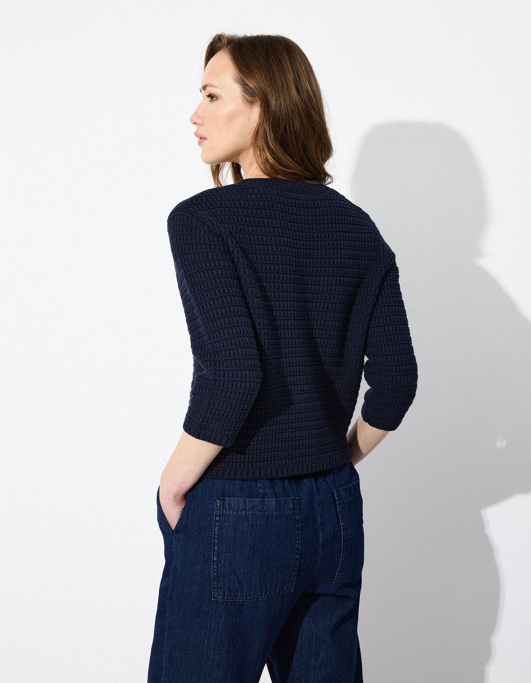 Cardigan, Mulher, Azul Escuro