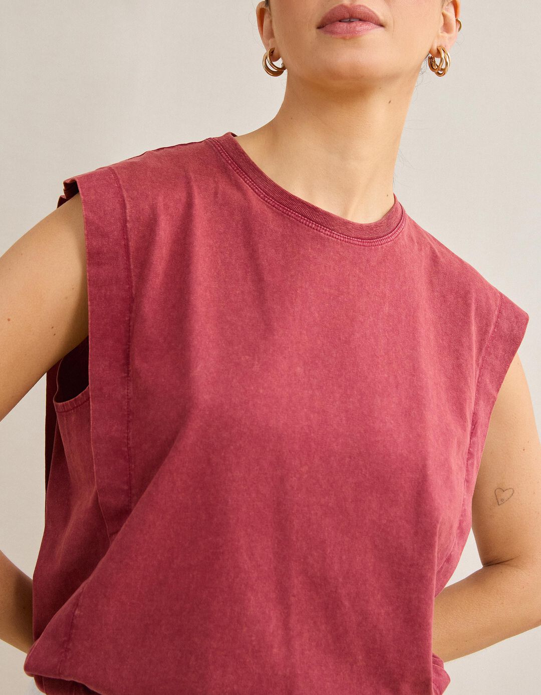 T-shirt Manga Cava, Mulher, Vermelho Escuro