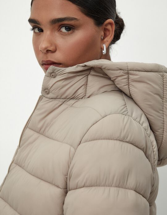 Comprar Online Casaco Acolchoado Capuz, Mulher, Bege