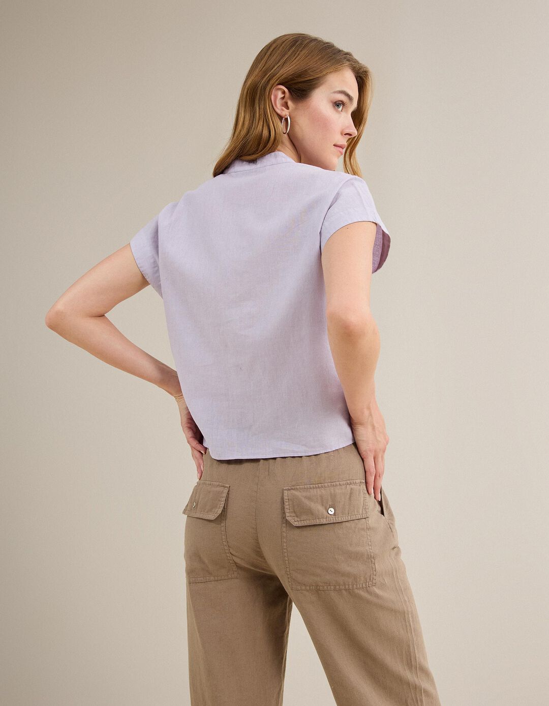 Blusa Com Linho, Mulher, Lil&aacute;s