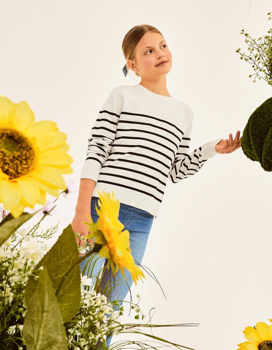 Comprar Online Camisola de Malha Riscas, Menina, Branco