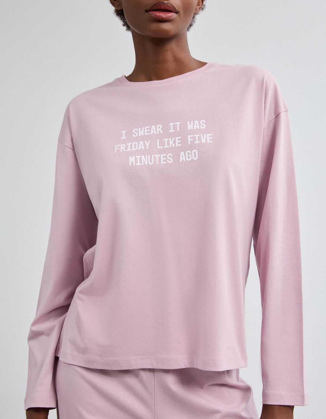 Pijama Jersey Estampado, Mulher, Rosa Claro