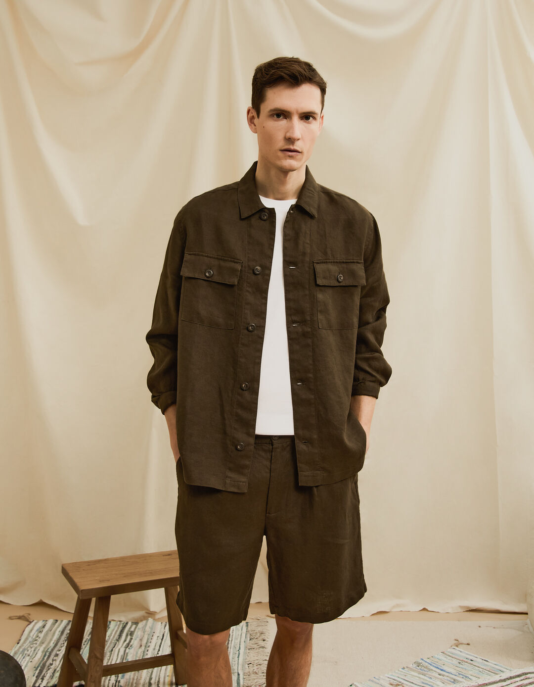 Sobrecamisa 100% Linho, Homem, Verde Escuro