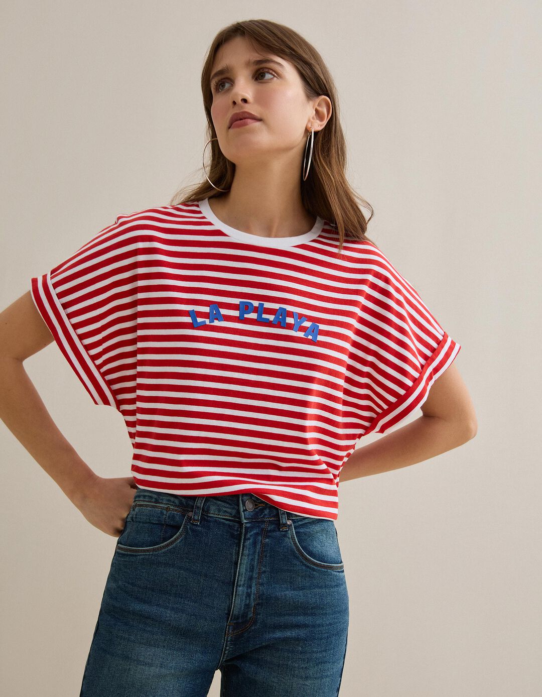 T-shirt Riscas, Mulher, Branco