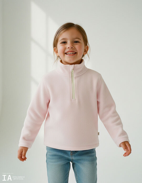Comprar Online Camisola Polar com Fecho, Menina, Rosa Claro