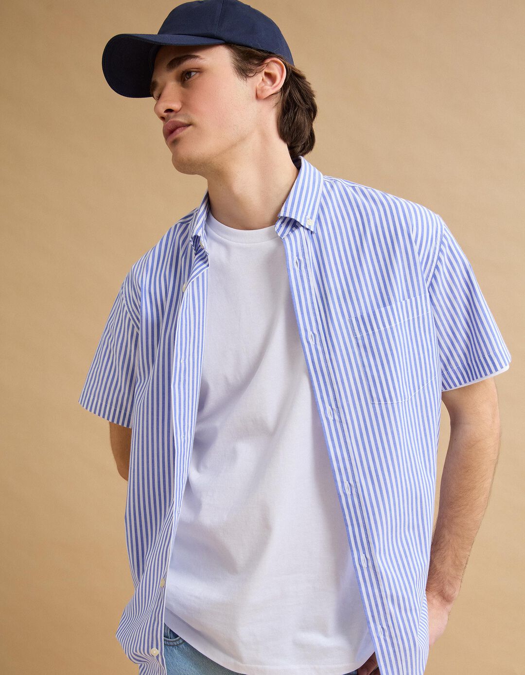 Camisa Manga Curta, Homem, Azul