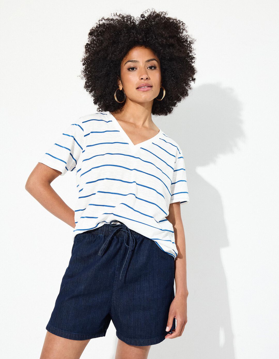 T-shirt Riscas, Mulher, Azul 