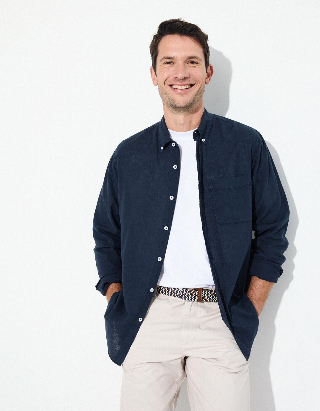Camisa com Linho, Homem, Azul Escuro 