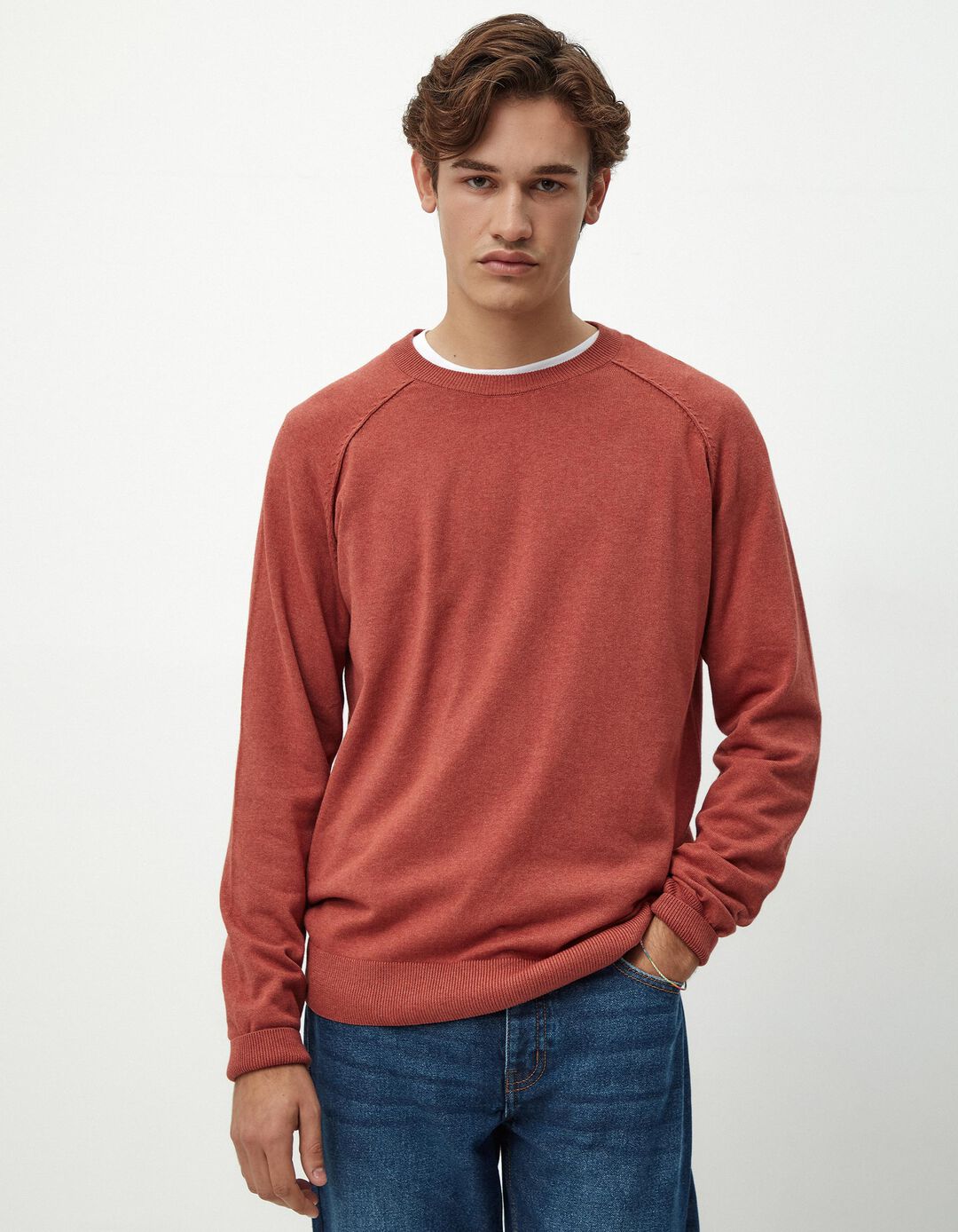 Camisola de Malha Decote Redondo, Homem, Laranja