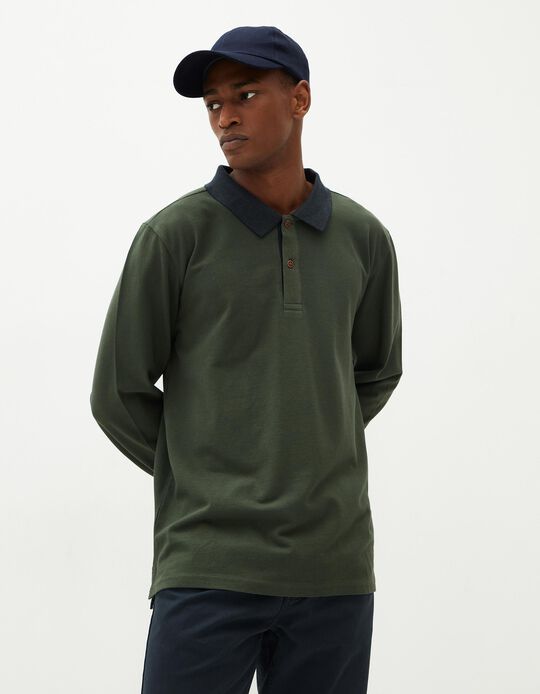 Comprar Online Polo Piquet de Manga Comprida, Homem, Verde Escuro
