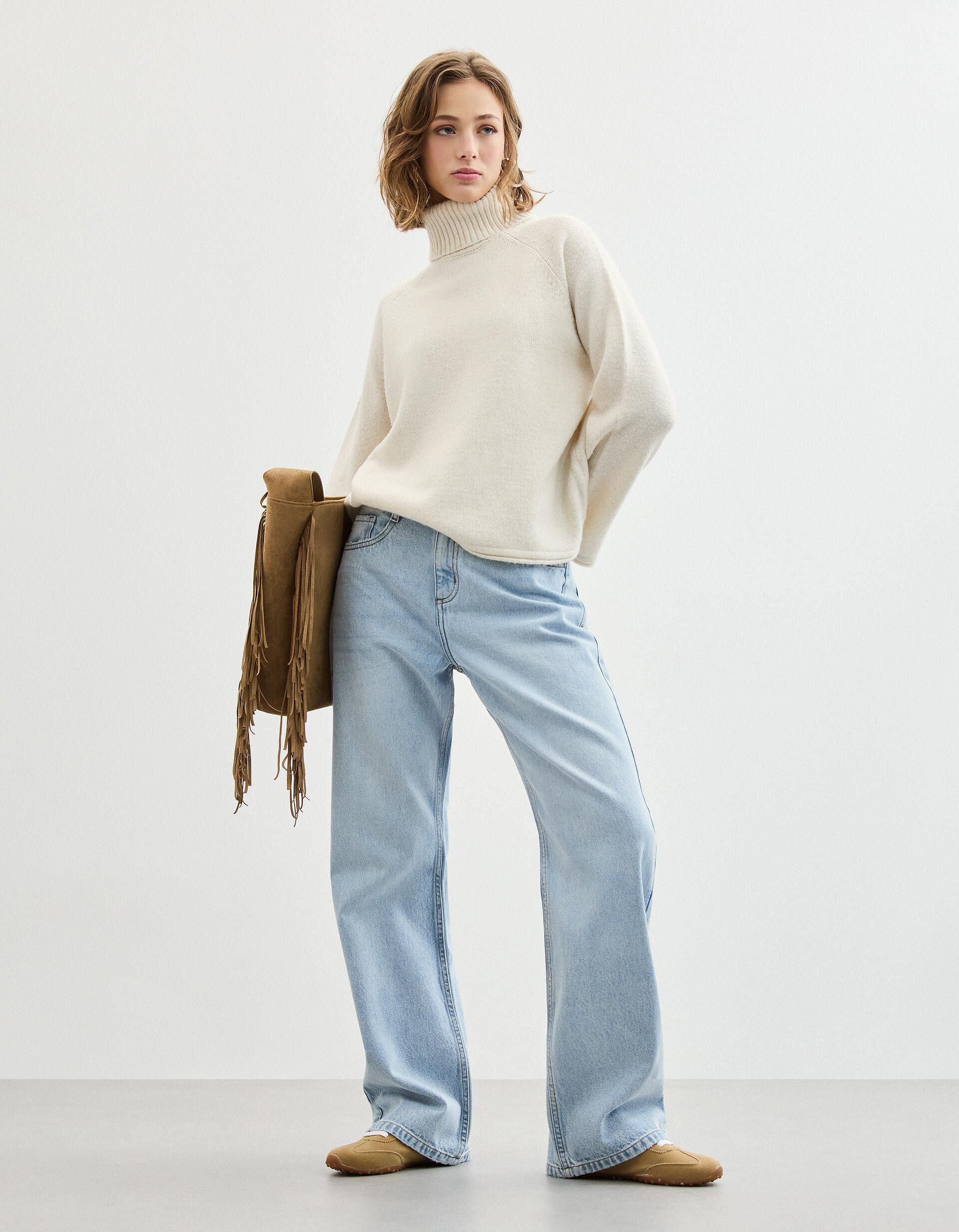 Calças de Ganga Wide Leg, Mulher, Azul Claro