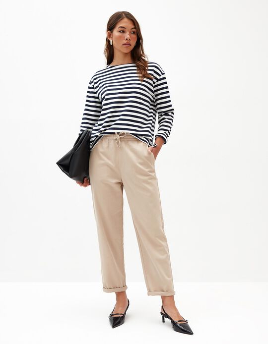 Comprar Online Calças com Cintura Jogger, Mulher, Bege