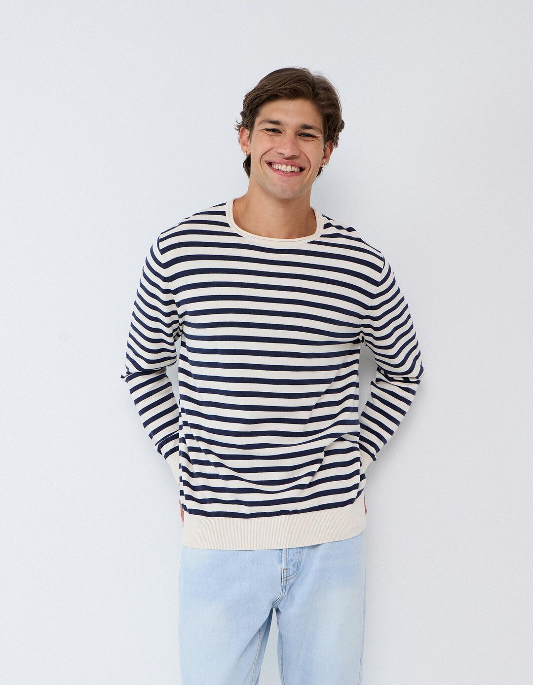 Camisola &Agrave;s Riscas, Homem, Branco