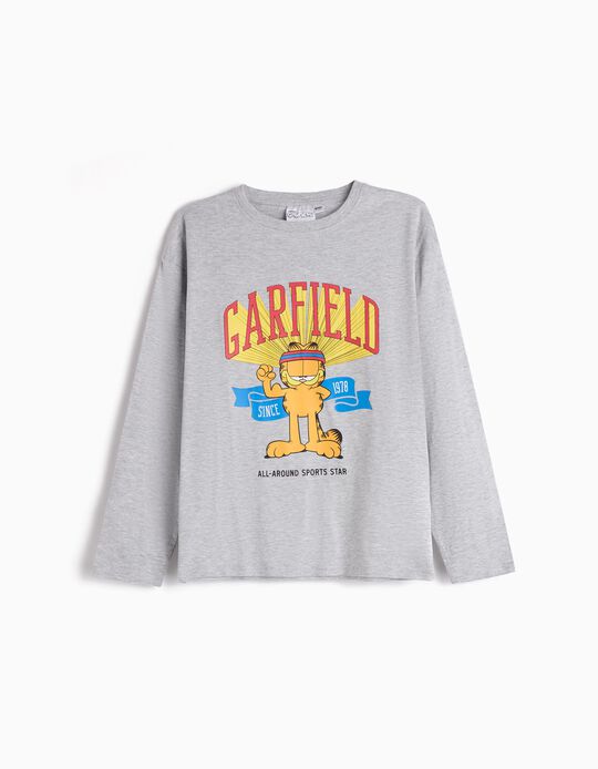 Comprar Online T-shirt de Manga Comprida 'Garfield', Menino, Cinzento Claro