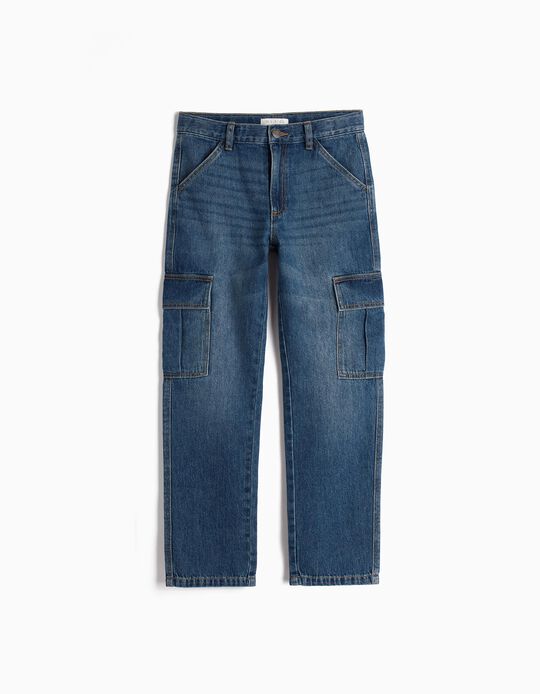 Comprar Online Calças de Ganga Cargo, Menino, Azul 