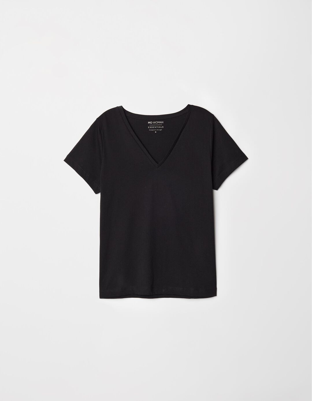 T-shirt Decote em V, Mulher, Preto