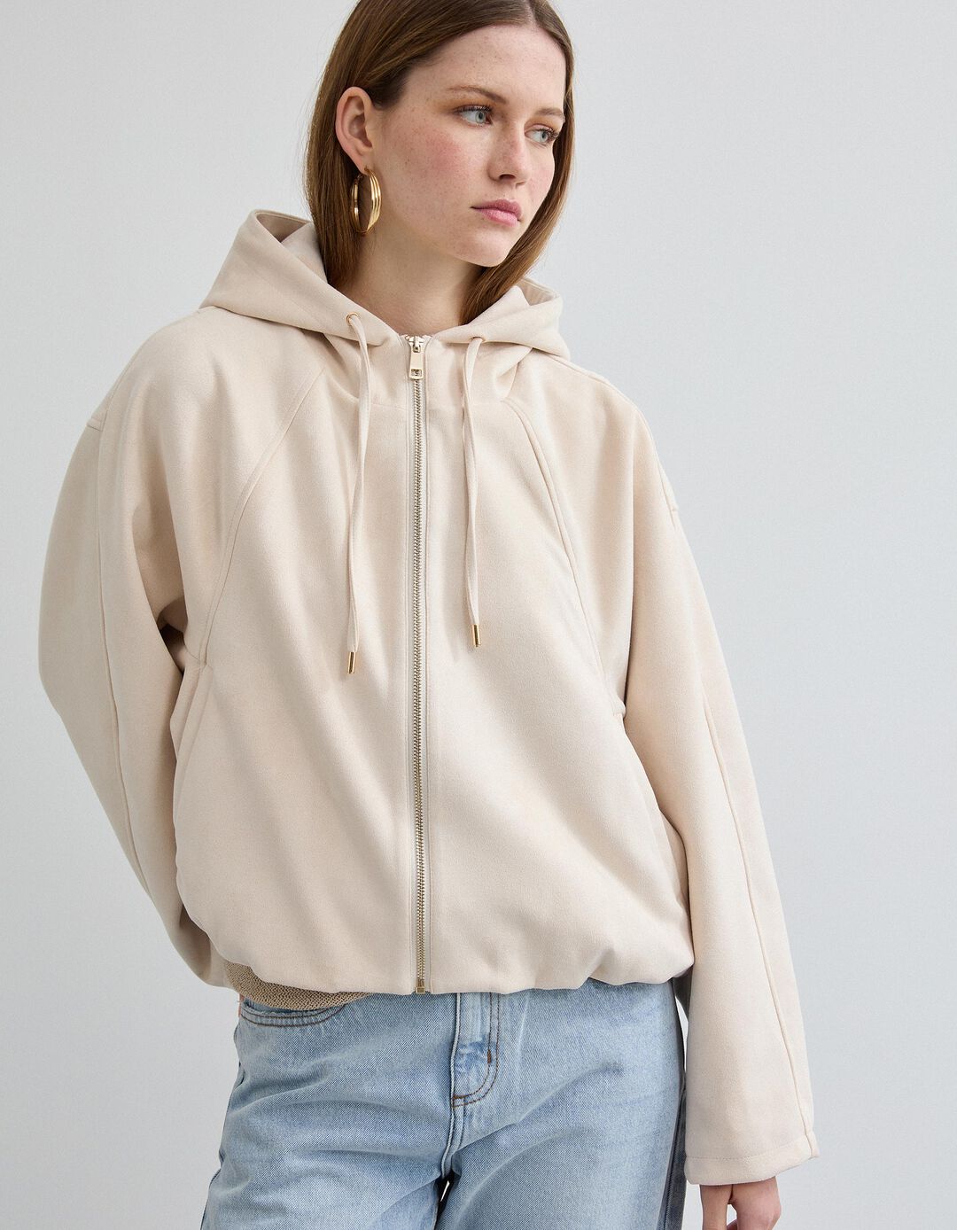 Casaco Efeito Camur&ccedil;a, Mulher, Bege