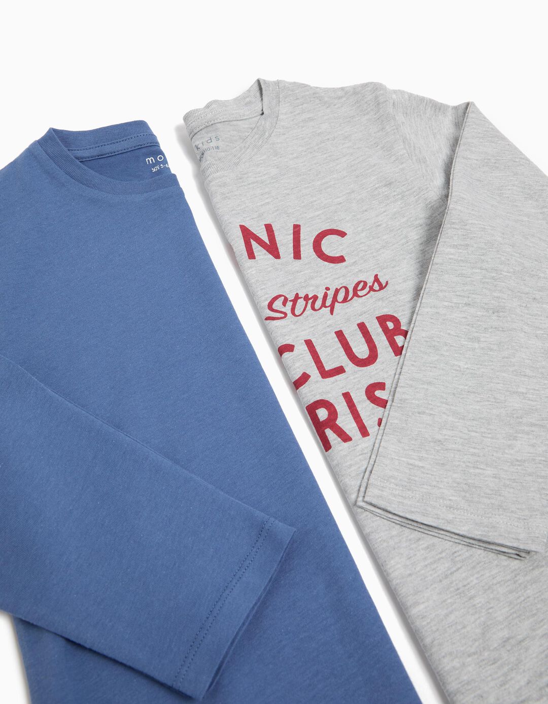 Pack 2 T-shirts de Manga Comprida, Menino, Cinzento Claro/Azul