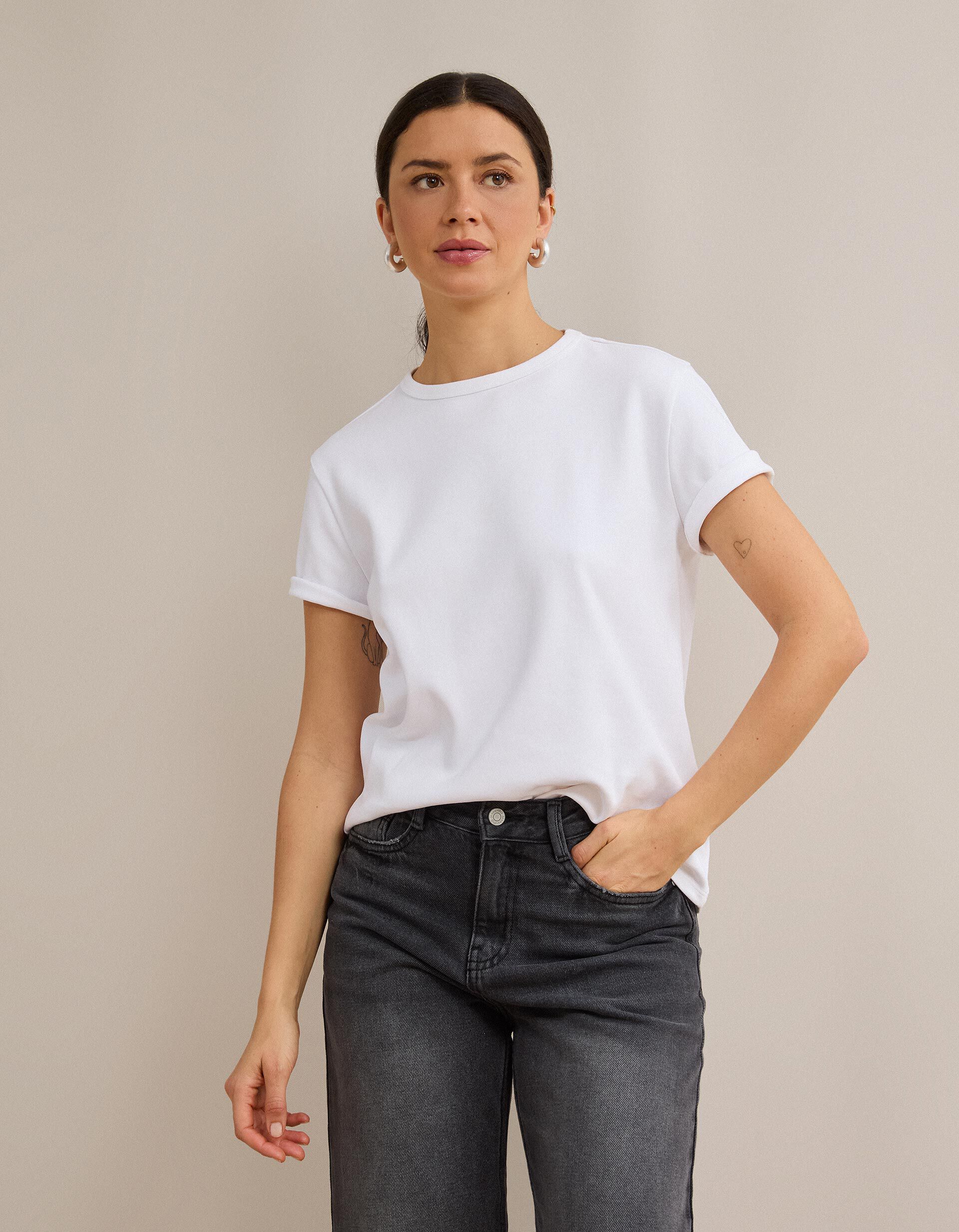 Comprar Online T-shirt Interlock Manga Curta, Mulher, Branco