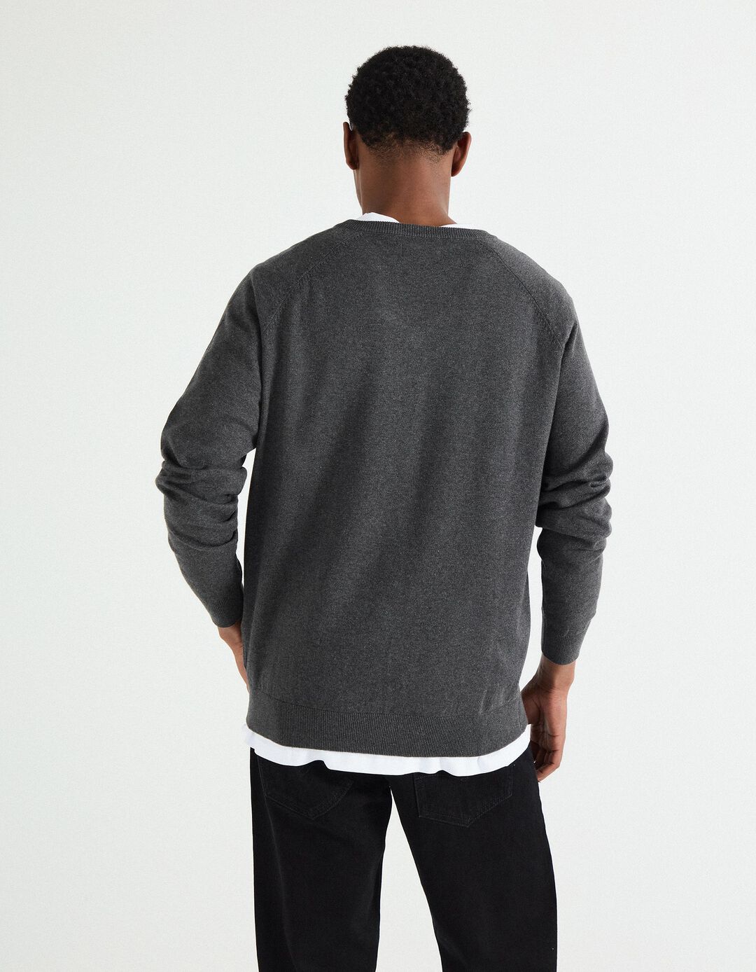 Camisola de Malha Decote em V, Homem, Cinzento Escuro