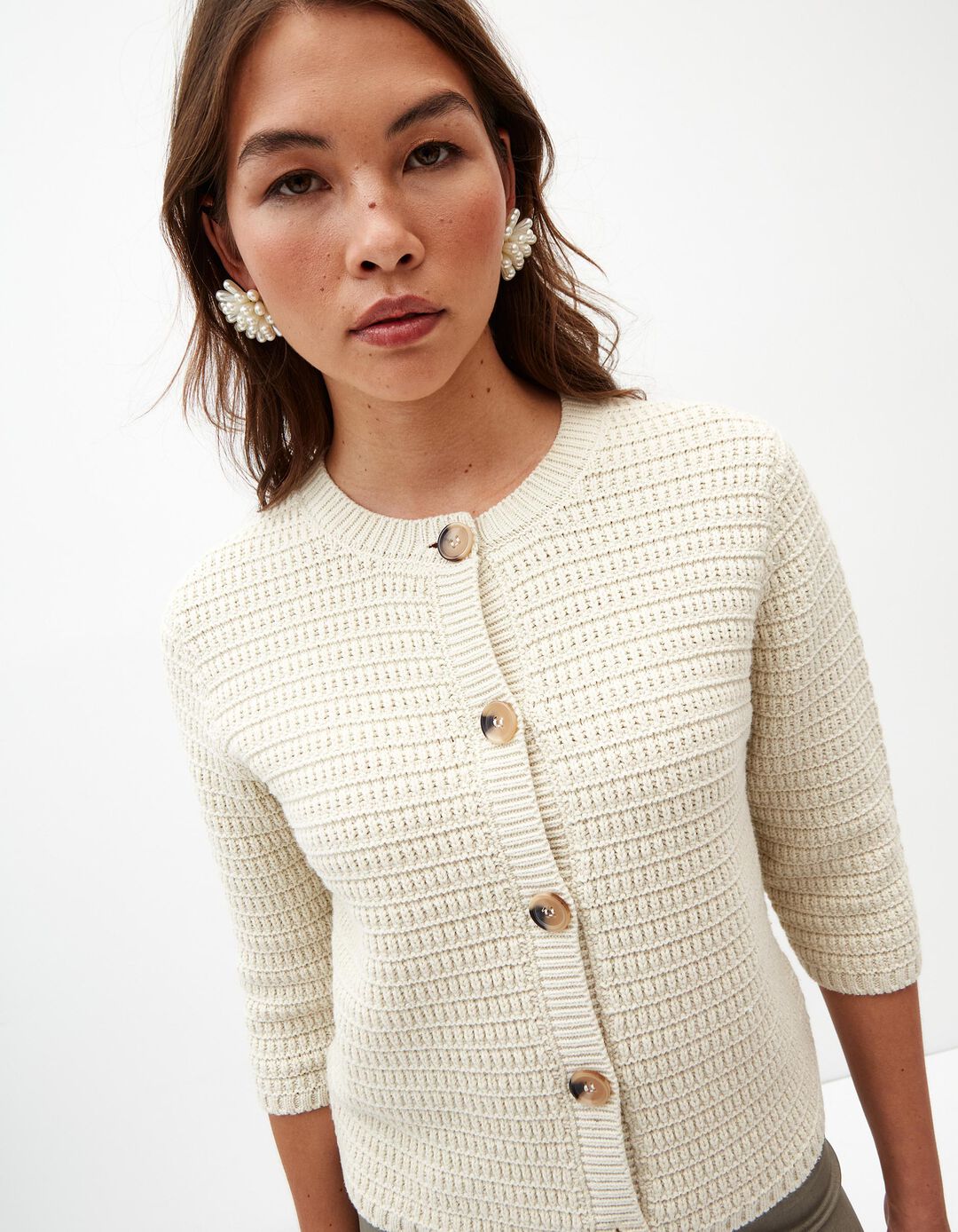 Cardigan, Mulher, Bege
