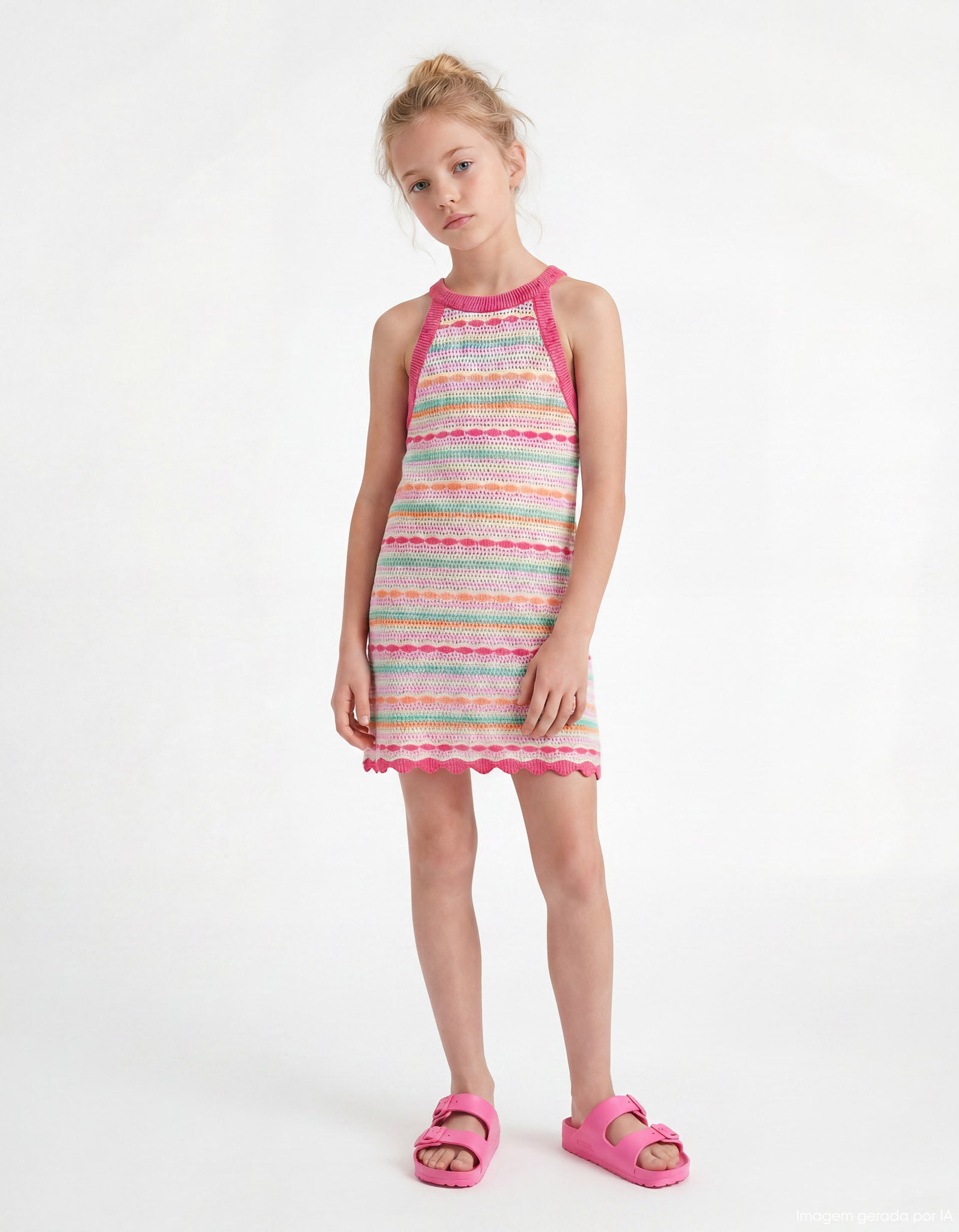 Comprar Online Vestido Crochet, Menina, Rosa
